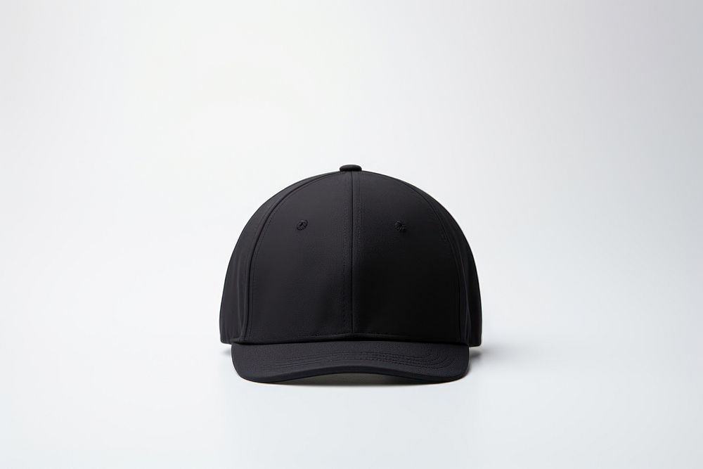 Black cap white background headwear. 