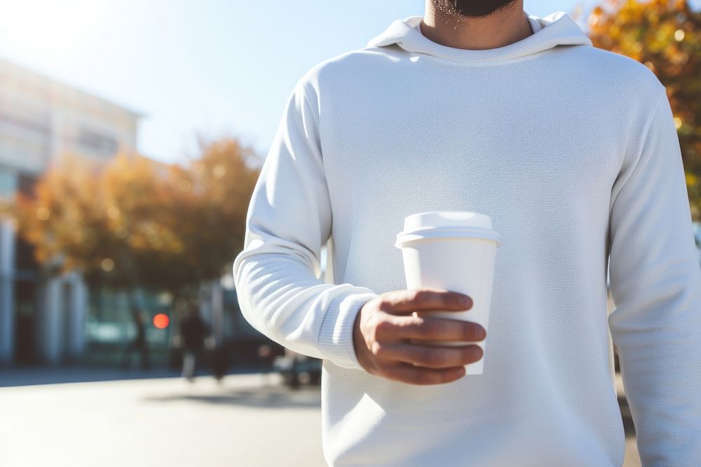 Cup outdoors t-shirt holding. 