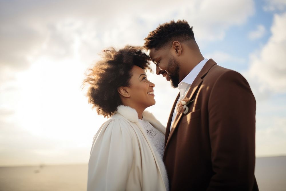 Newlywed portrait outdoors looking. AI generated Image by rawpixel.