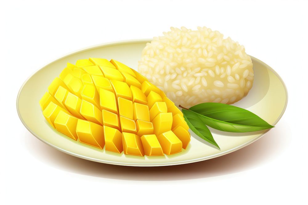 Mango plate rice fruit. AI generated Image by rawpixel.