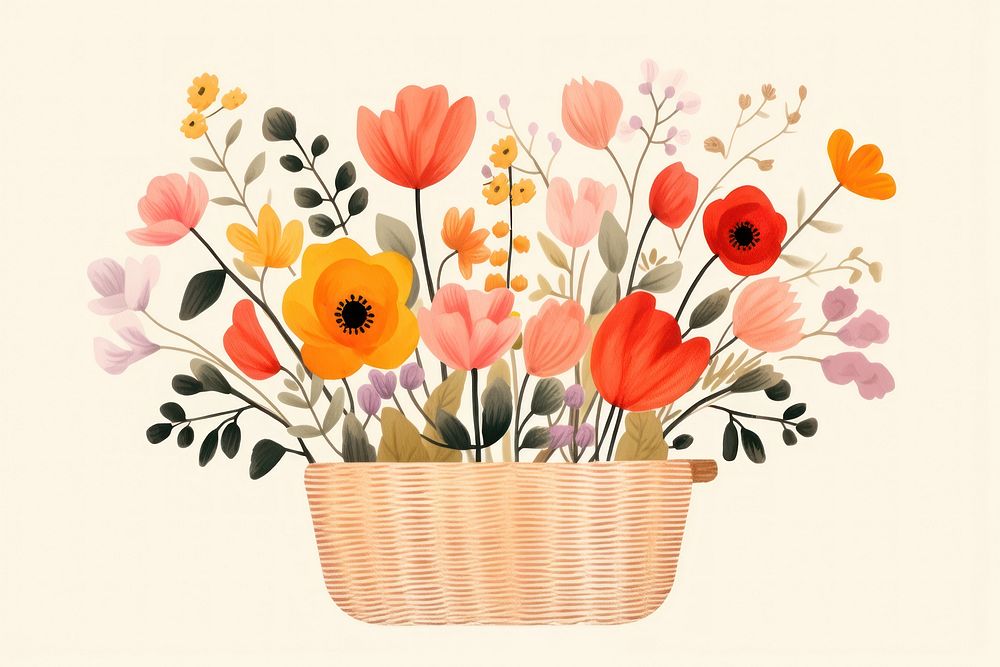 Basket flower painting pattern. AI generated Image by rawpixel.