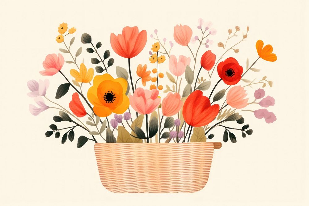 Basket flower painting pattern. 