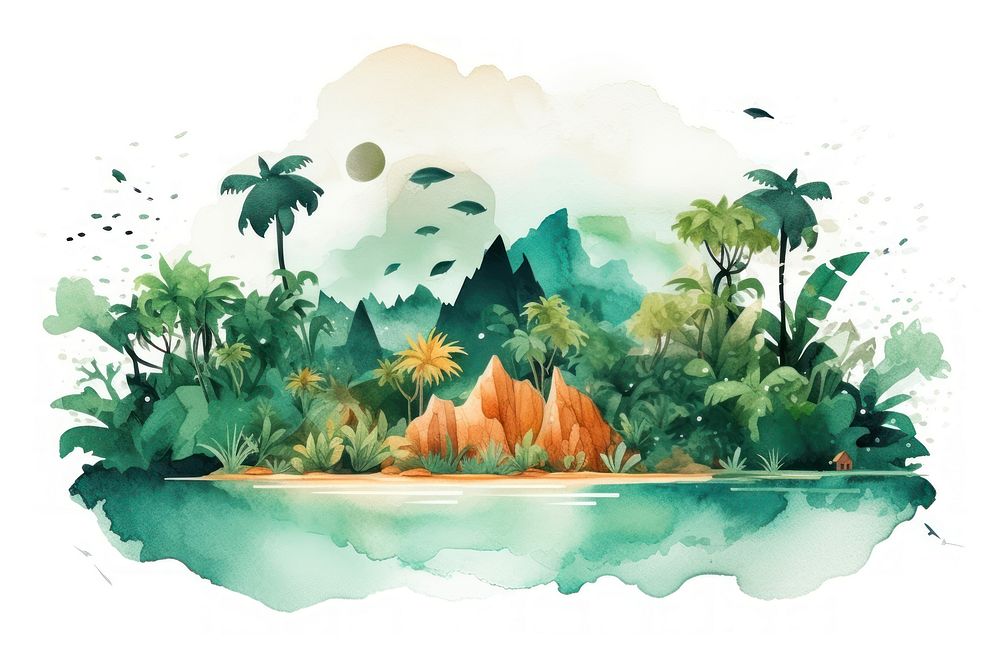 Land painting outdoors tropical. AI generated Image by rawpixel.