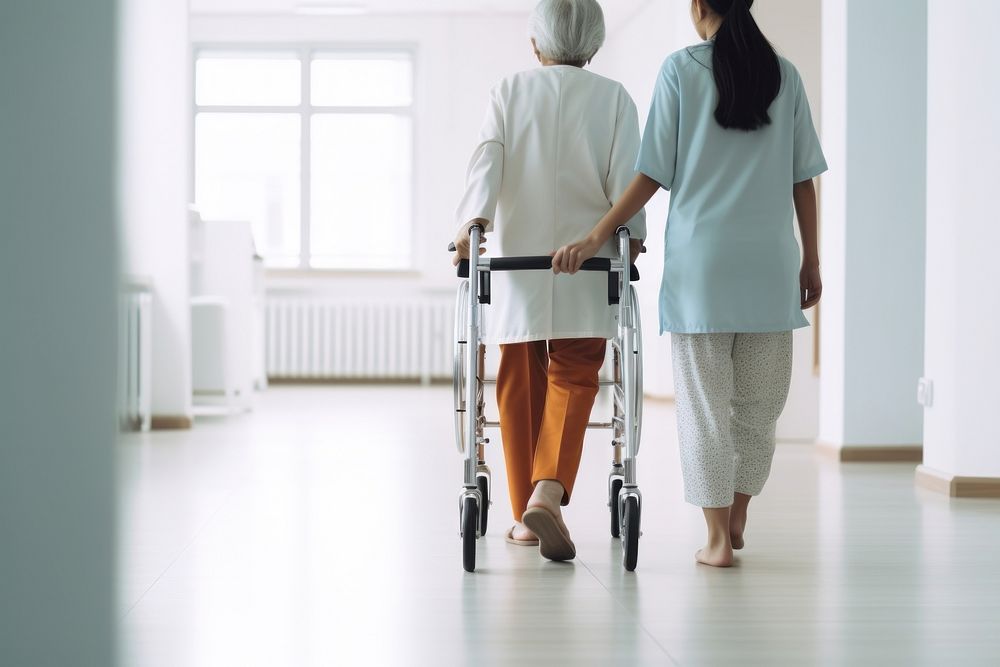 Hospital patient pushing walking. AI generated Image by rawpixel.
