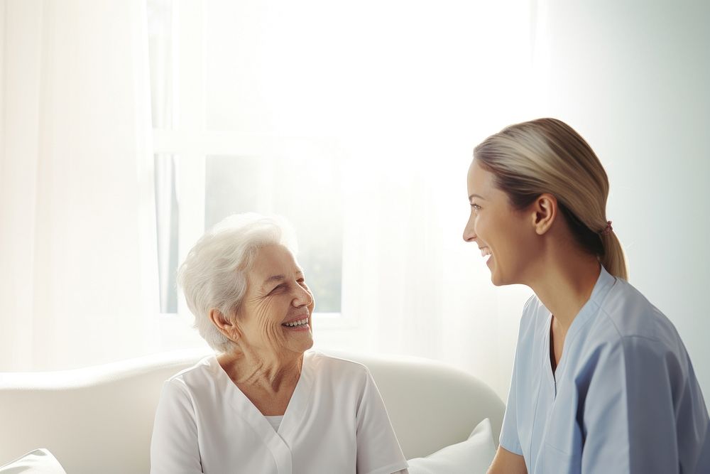 Patient smiling talking adult. AI generated Image by rawpixel.