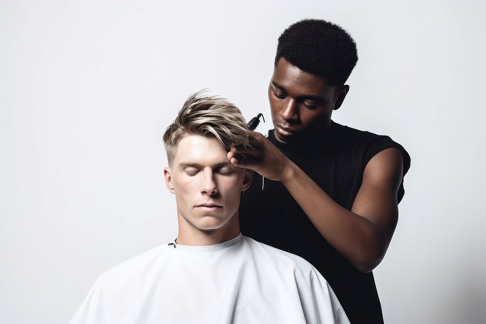 Hairdresser adult male togetherness. AI generated Image by rawpixel.
