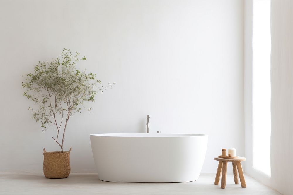 Bathroom bathtub plant white. 