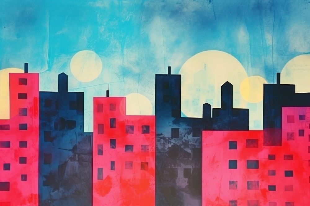 City painting art acrylic paint. AI generated Image by rawpixel.