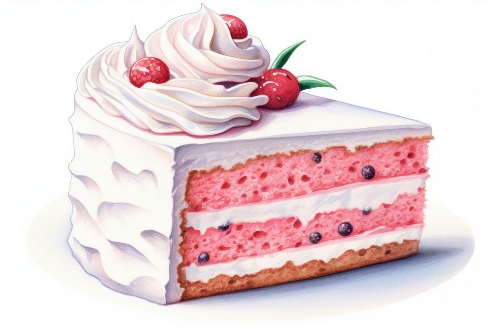 Cake raspberry dessert icing, digital paint illustration. AI generated image