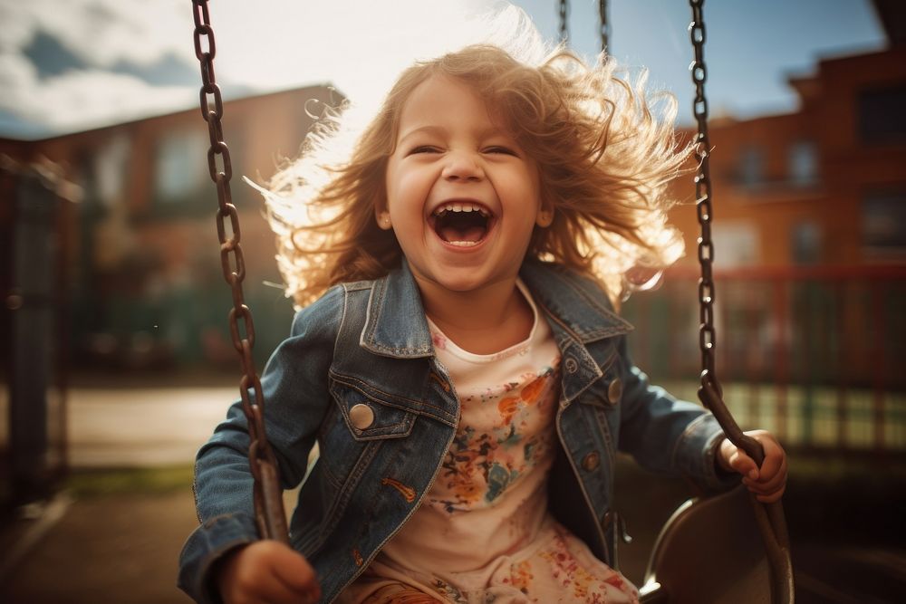 Playground laughing portrait outdoors. AI generated Image by rawpixel.