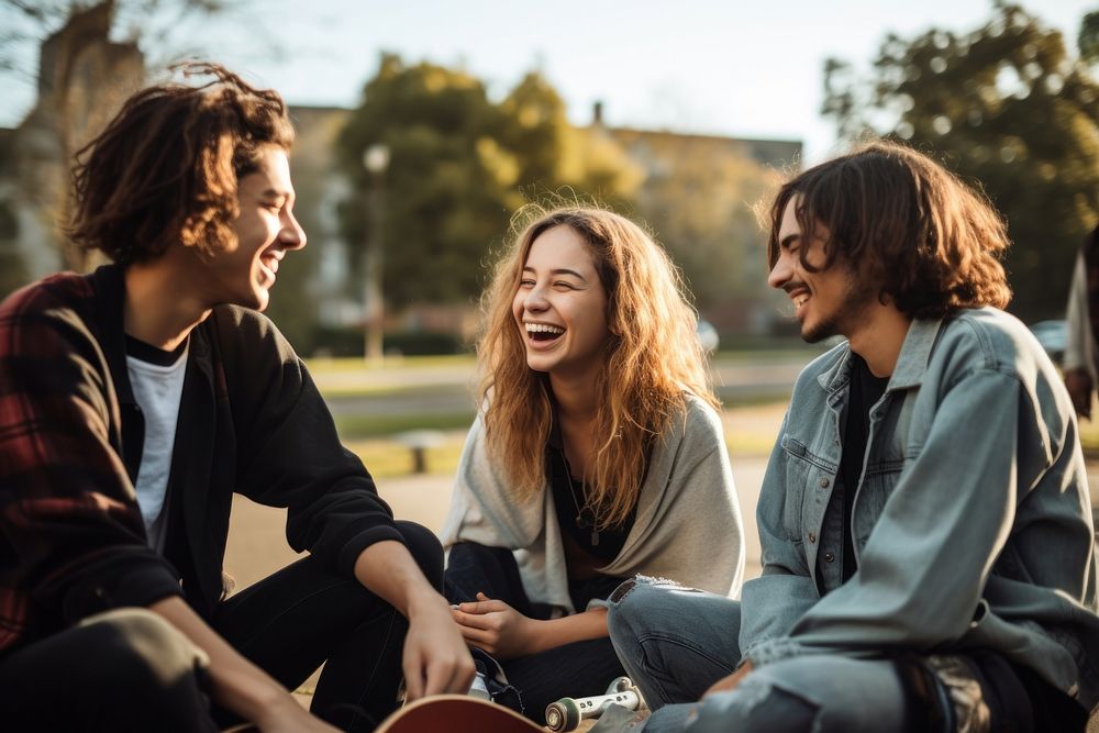 Laughing sitting talking adult. 