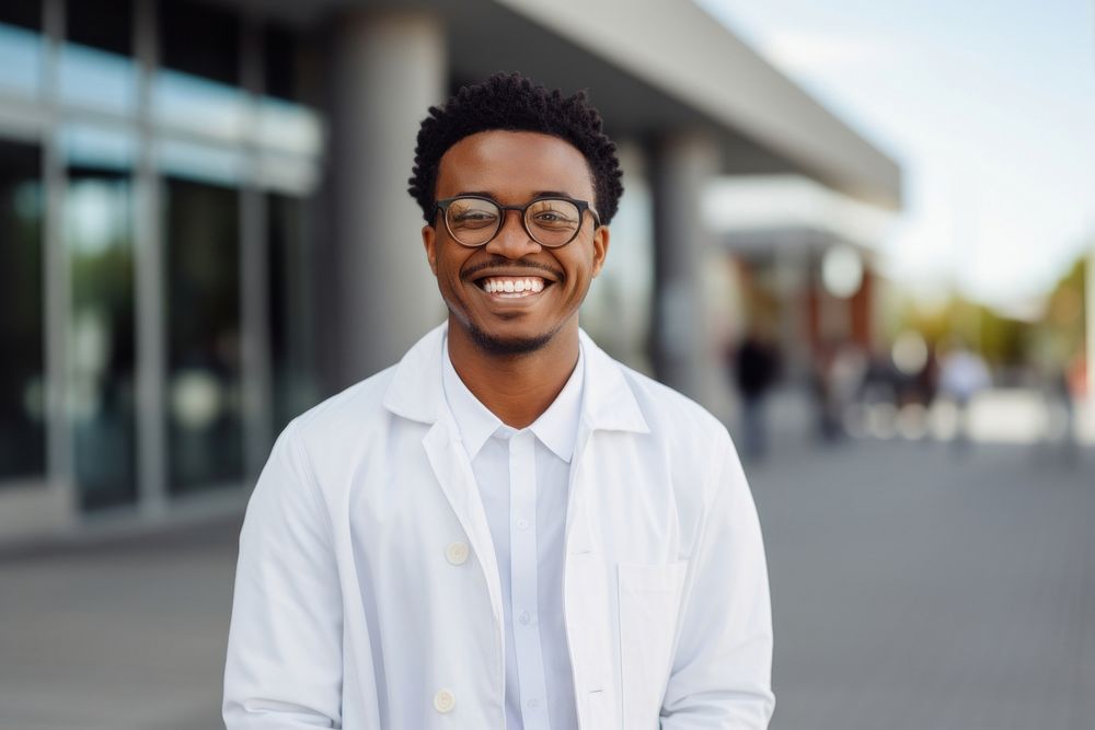 Portrait outdoors glasses smiling. AI generated Image by rawpixel.