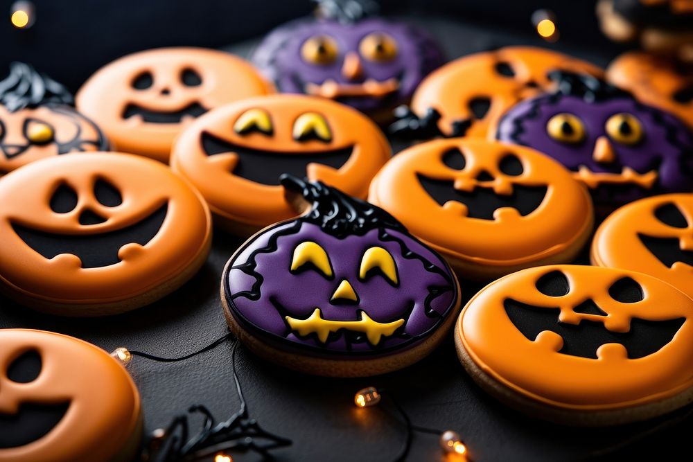 Halloween icing dessert cookie. 