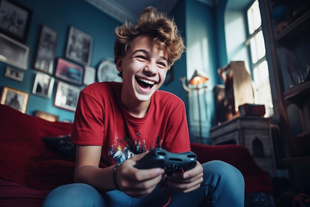 Laughing happy teen relaxation. AI generated Image by rawpixel.