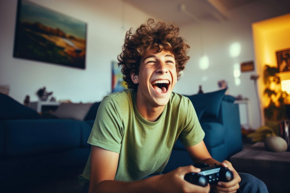 Laughing happy teen relaxation. AI generated Image by rawpixel.