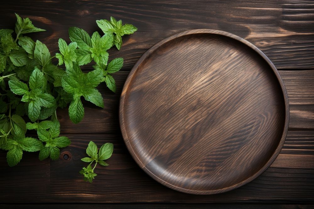 Wood plate food herb. AI generated Image by rawpixel.