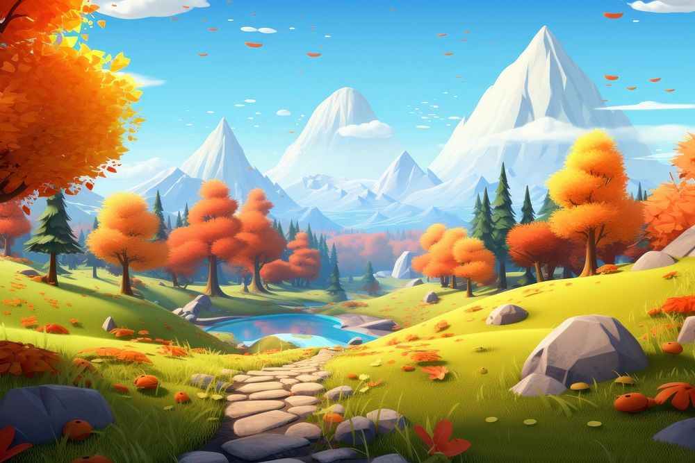 Landscape outdoors cartoon autumn. AI generated Image by rawpixel.