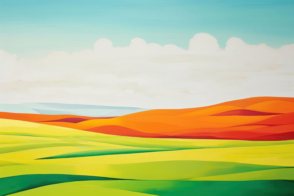 Landscape grassland outdoors painting. 