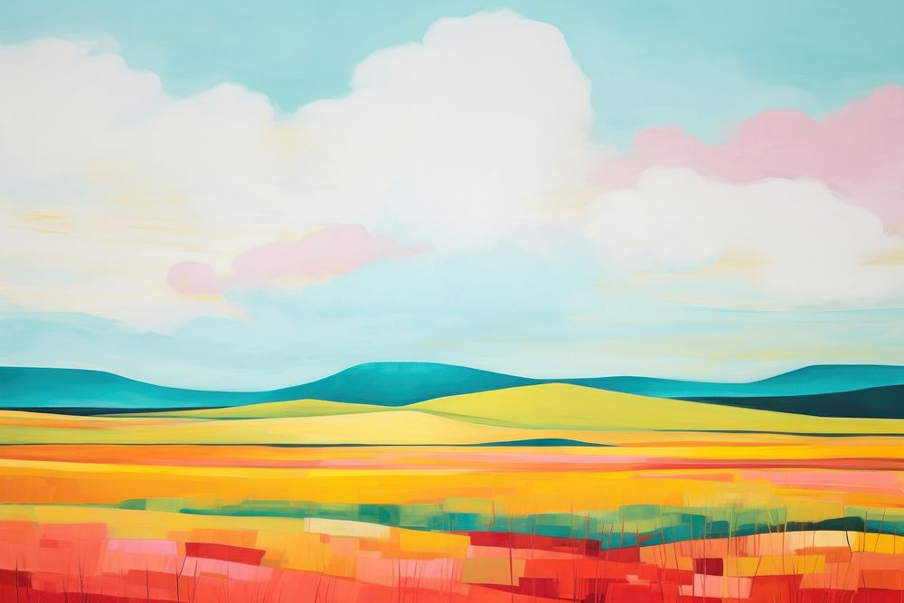 Landscape grassland painting outdoors. AI generated Image by rawpixel.