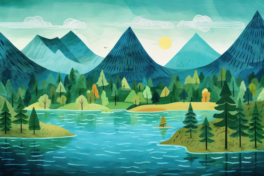 Landscape mountain outdoors painting. | Premium Photo Illustration ...