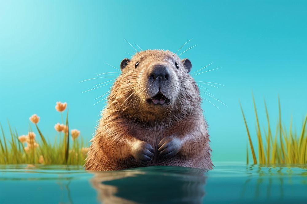 Premium AI Image | A beaver in a pond with a golden background