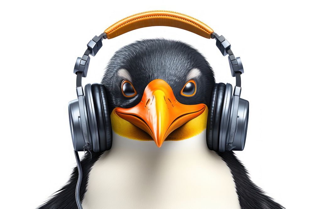 Royal penguin wearing headphones headset animal bird. AI generated Image by rawpixel.