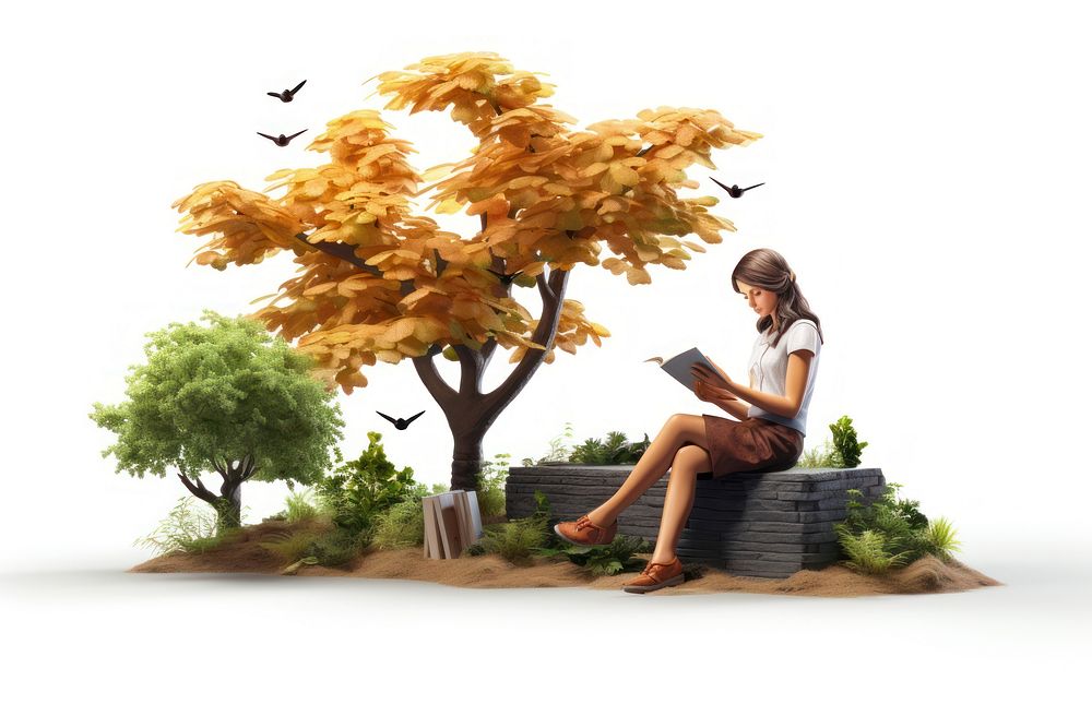 Reading outdoors sitting nature. AI generated Image by rawpixel.