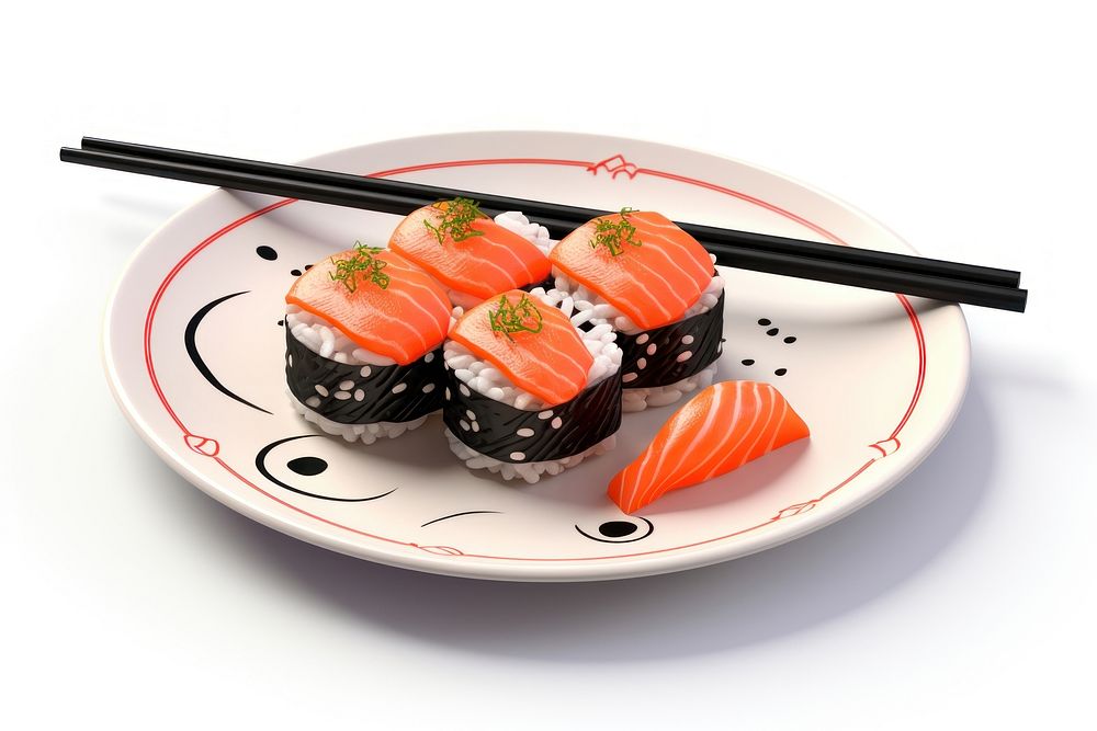 Chopsticks sushi plate salmon. AI generated Image by rawpixel.