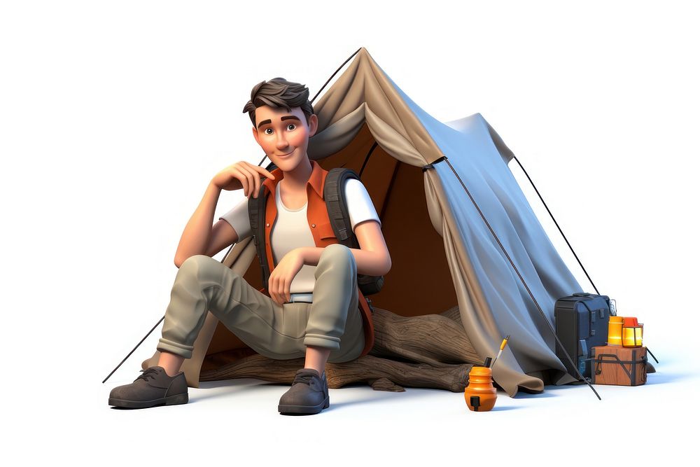 Sitting camping cartoon tent. AI generated Image by rawpixel.