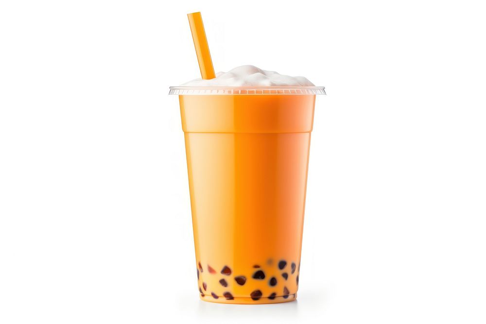 Thai tea drink white background refreshment. AI generated Image by rawpixel.