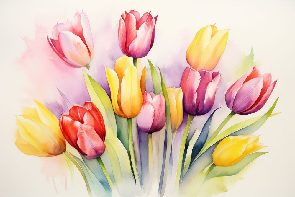 Tulip painting flower plant. AI generated Image by rawpixel.