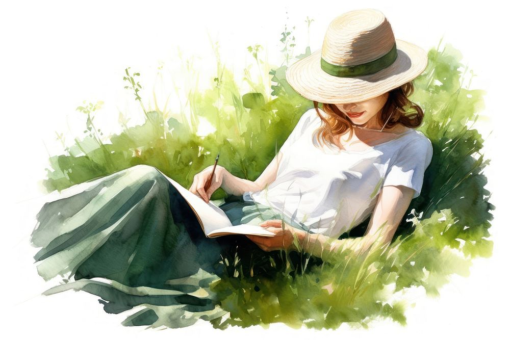 Reading outdoors summer grass. AI generated Image by rawpixel.