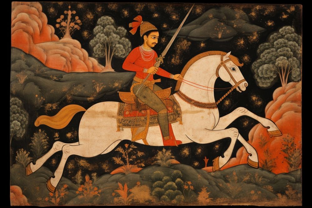 Horse tapestry painting warrior. AI generated Image by rawpixel.
