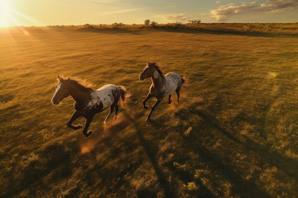 Field horse grassland sunlight. AI generated Image by rawpixel.