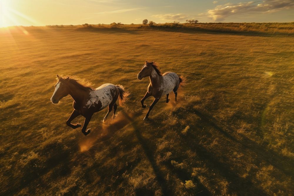 Field horse grassland sunlight. 