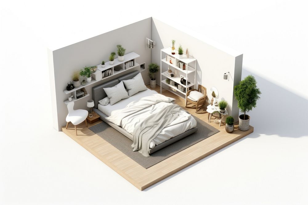 Bedroom furniture white background architecture. AI generated Image by rawpixel.