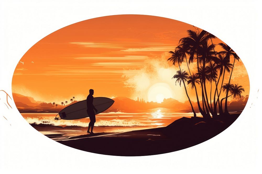 Surfing sunset nature sports. AI generated Image by rawpixel.