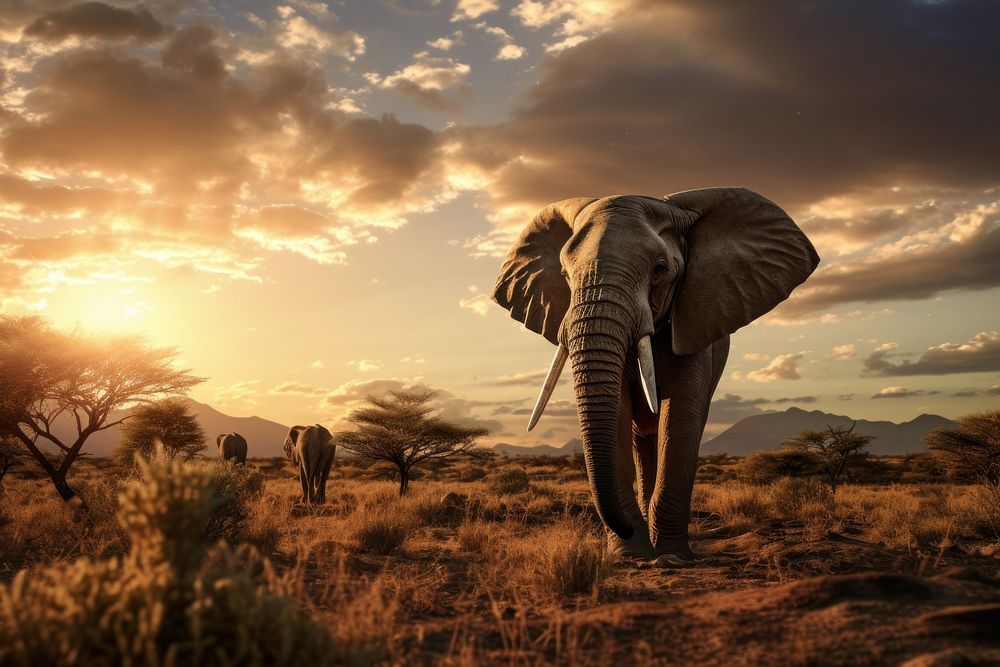 Wildlife elephant grassland outdoors. AI generated Image by rawpixel.