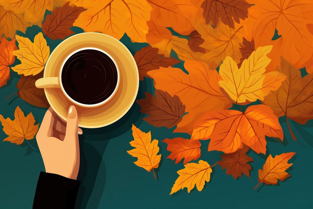 Coffee maple mug leaves. AI generated Image by rawpixel.