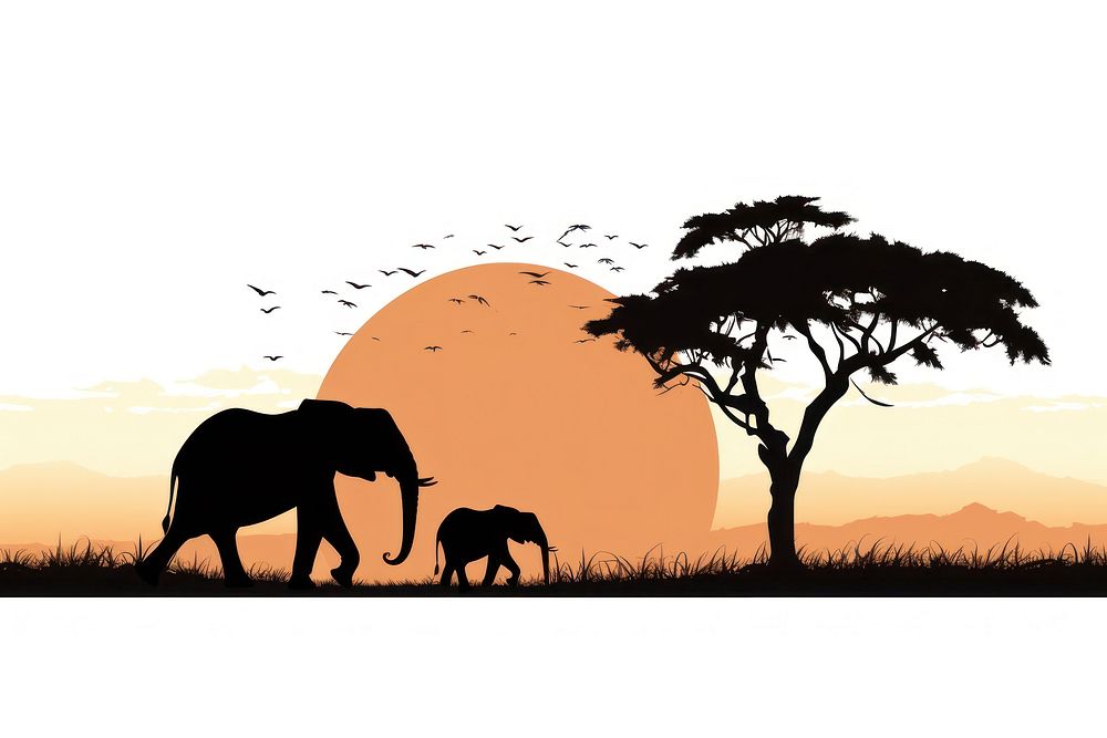 Silhouette elephant landscape grassland. AI generated Image by rawpixel.