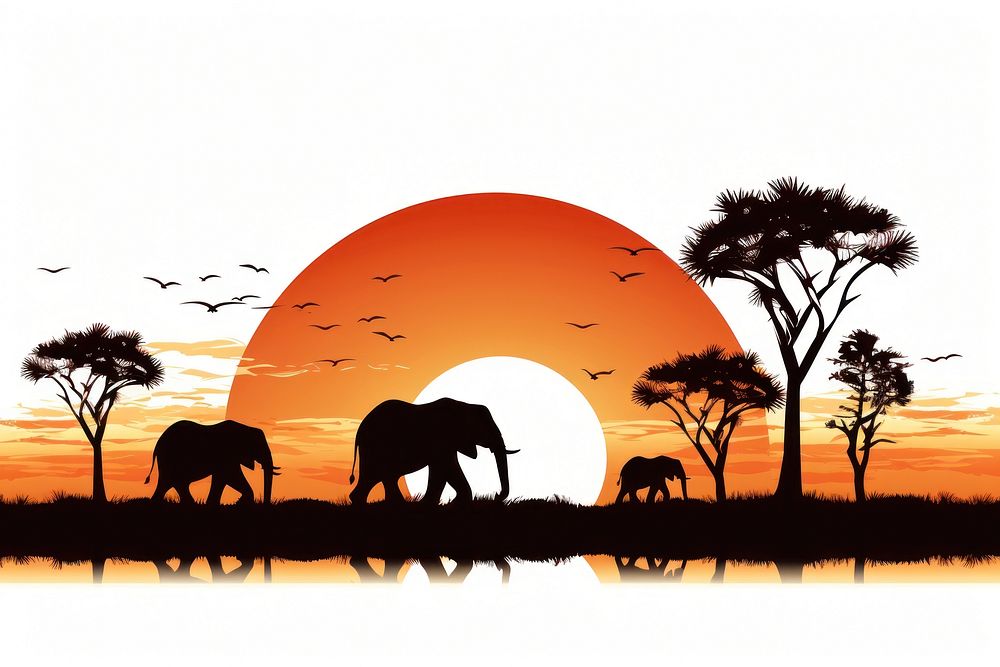 Silhouette elephant landscape wildlife. AI generated Image by rawpixel.