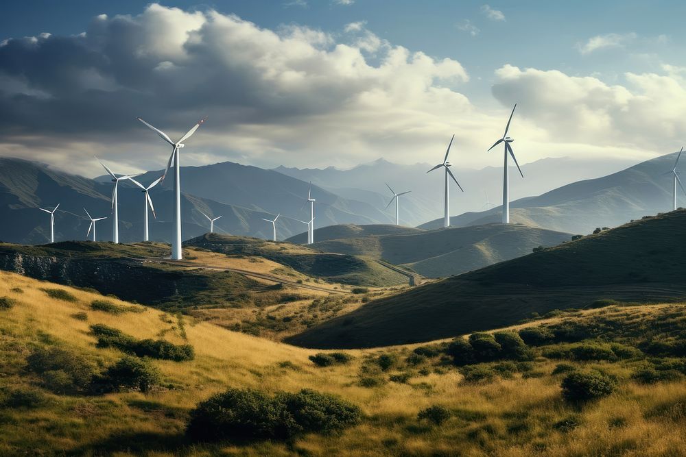 Wind turbines mountain windmill outdoors. AI generated Image by rawpixel.