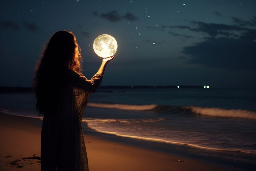 Night beach moon astronomy. 