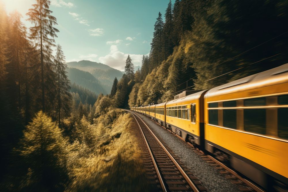 Train mountain outdoors railway. AI generated Image by rawpixel.