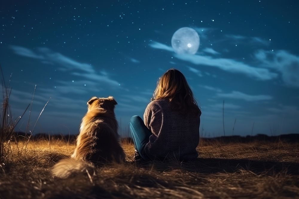 Night moon dog astronomy. AI generated Image by rawpixel.