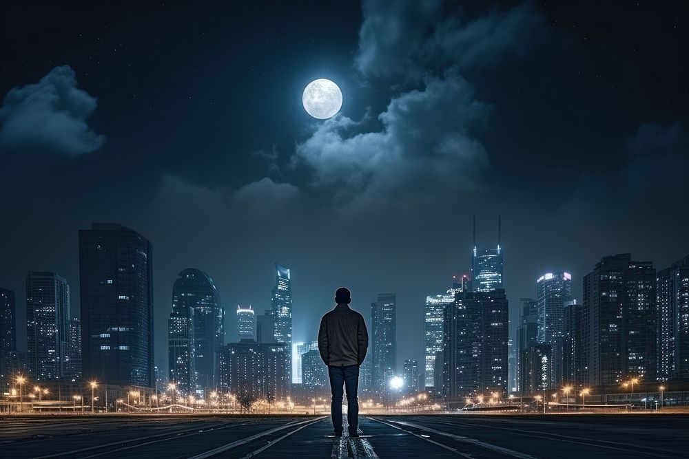 Night moon city architecture. AI generated Image by rawpixel.