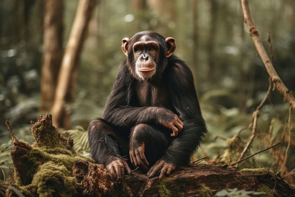 Chimpanzee wildlife sitting monkey. AI generated Image by rawpixel.