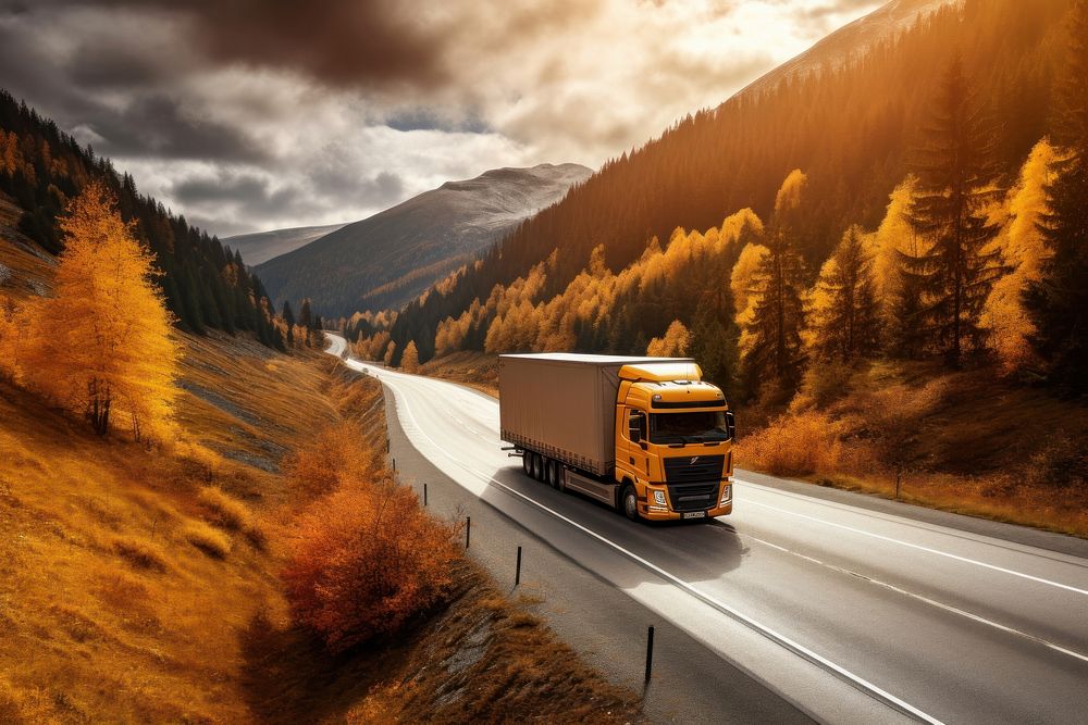 Road vehicle driving autumn. AI generated Image by rawpixel.