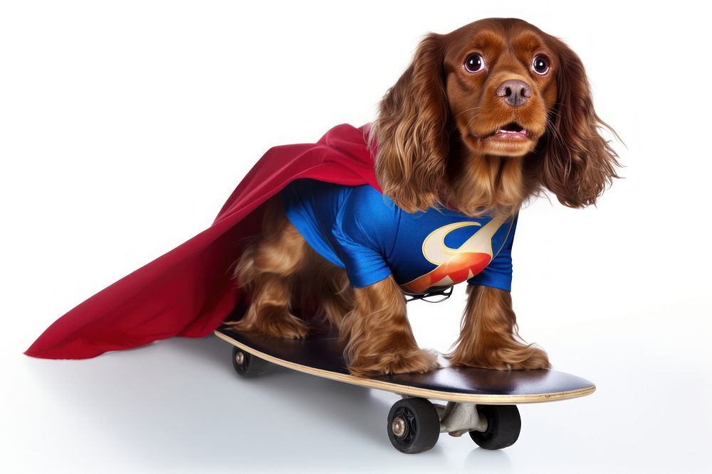 Skateboard superhero spaniel mammal. AI generated Image by rawpixel.