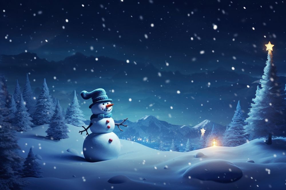 Snowman winter night outdoors. AI generated Image by rawpixel.